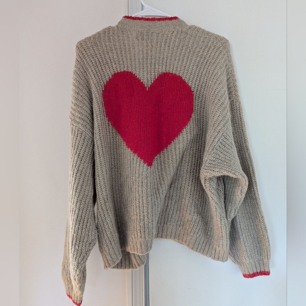 Old Navy Gray Cardigan with Red Heart